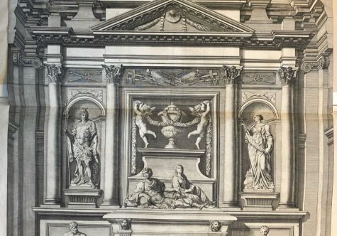 Gravure in-folio représentant le mausolée d’Henri II de Montmorency érigé par sa veuve, Marie-Félice des Ursins, dans l’église Saint-Joseph du monastère de la Visitation de Moulins (1649-1655), par le sculpteur François Anguier et/ou son atelier, 1658 (Bibliothèque de l’INHA, Va 3.t.3, Allier Moulins).